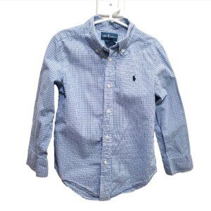 Ralph Lauren Boy's Plaid Blue Gingham Dress Shirt Size 5 Button Down Long Sleeve